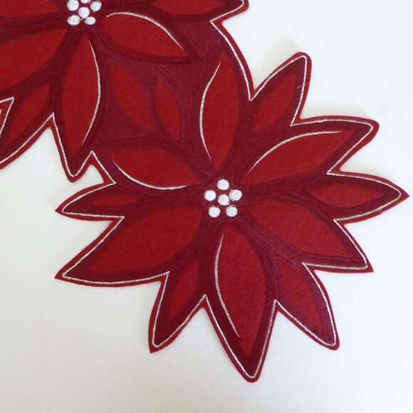 NEW 29” CHRISTMAS POINSETTIA EMBROIDERED WOOL TABLE RUNNER MAT CENTERPIECE - Picture 9 of 10